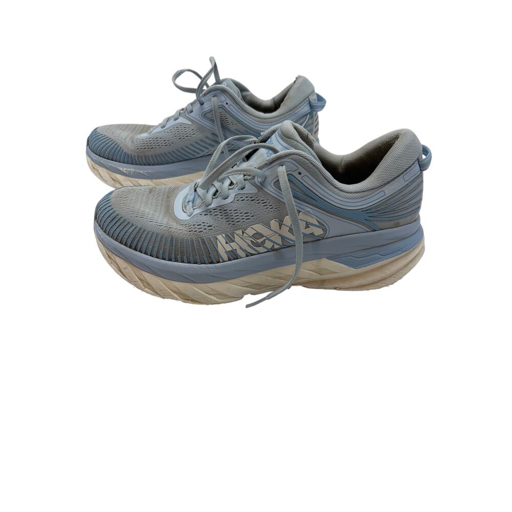 HOKA Bondi 7 Women’s Running Shoes Size 10 Blue Gray 1110519 Heavy Sole Wear